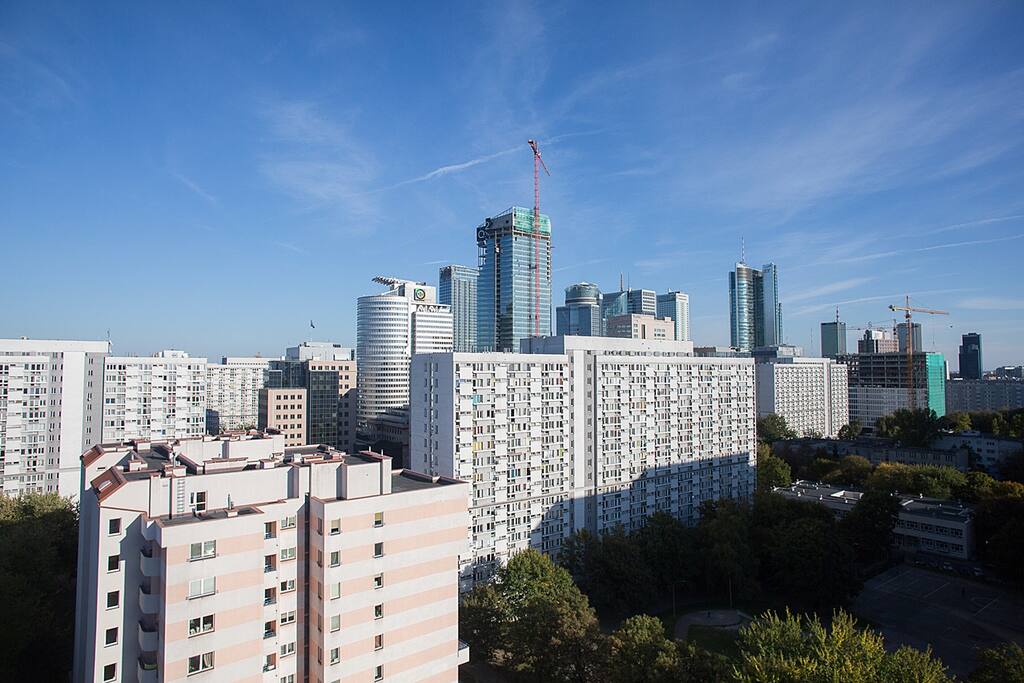 view on the city from 15th floor French balcony