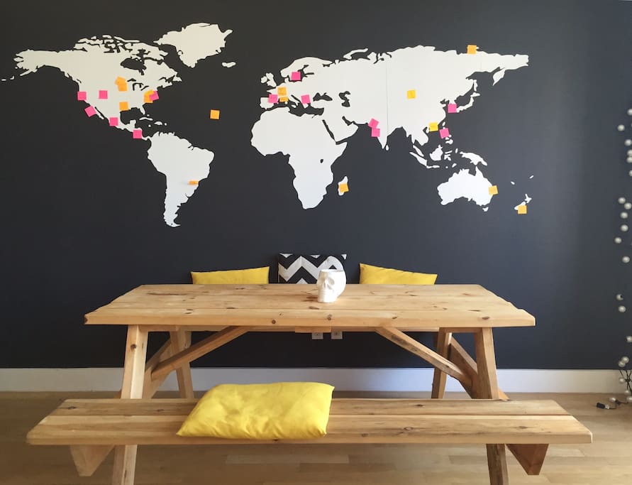 our famous picnic table and world map