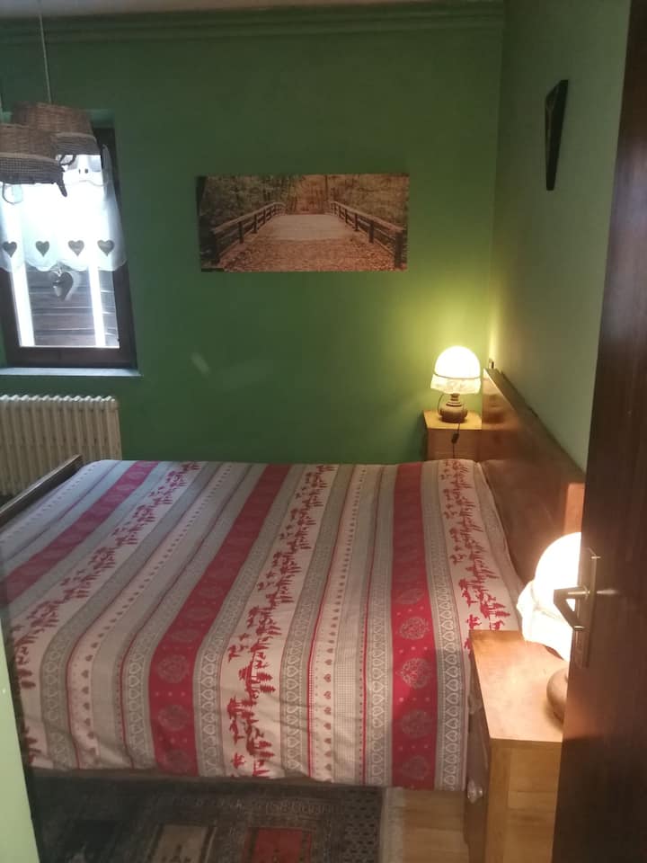 غرفة نوم مزدوجة مع تلفزيون. 