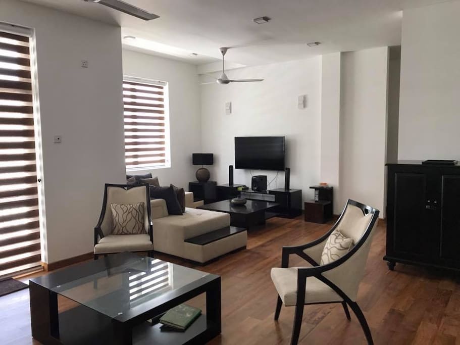 Spacious TV Lounge, with Wi Fi, Telephone, 58" TV with satellite connection, Bar cabinet and private entrance to the Gymnasium, Common Roof top with meeting room and sitout facilities