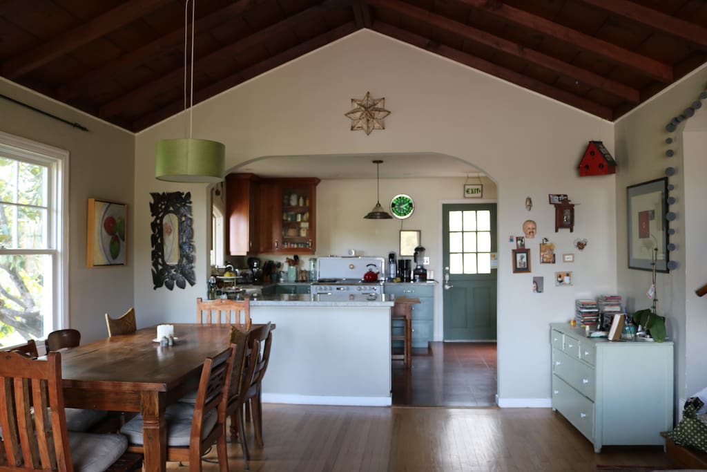 The great room, looking towards the custom-designed chef's kitchen