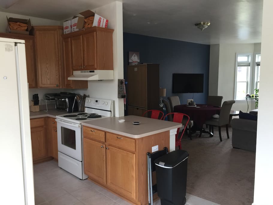 Kitchen and living room view.