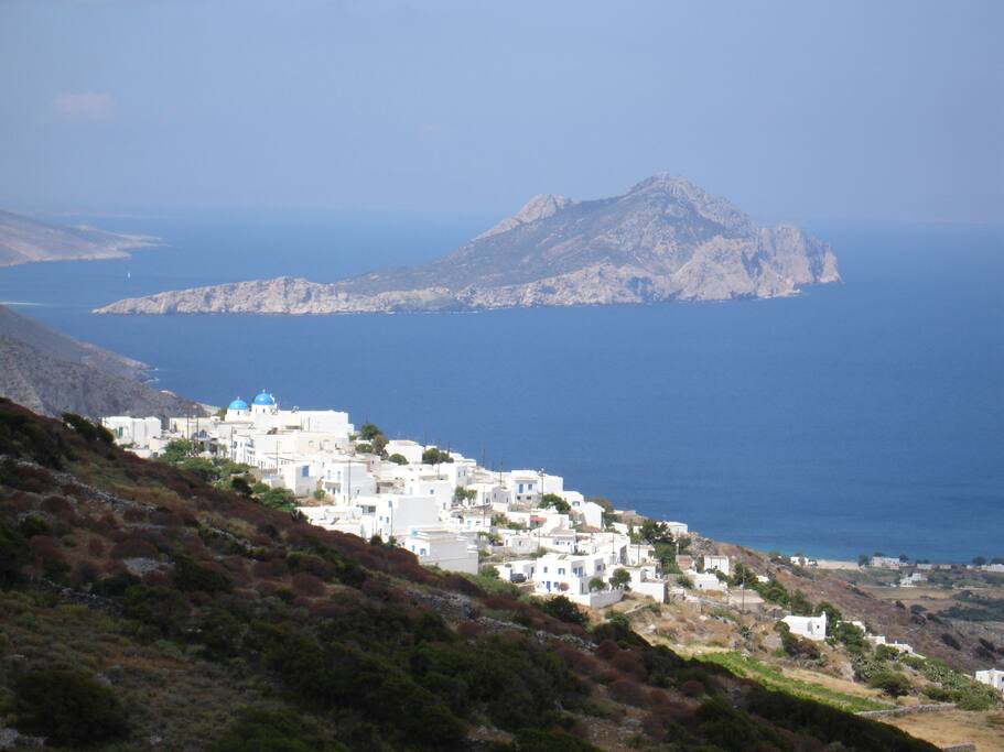 The picturesque unspoiled village of Langada. The house is on the lower right side