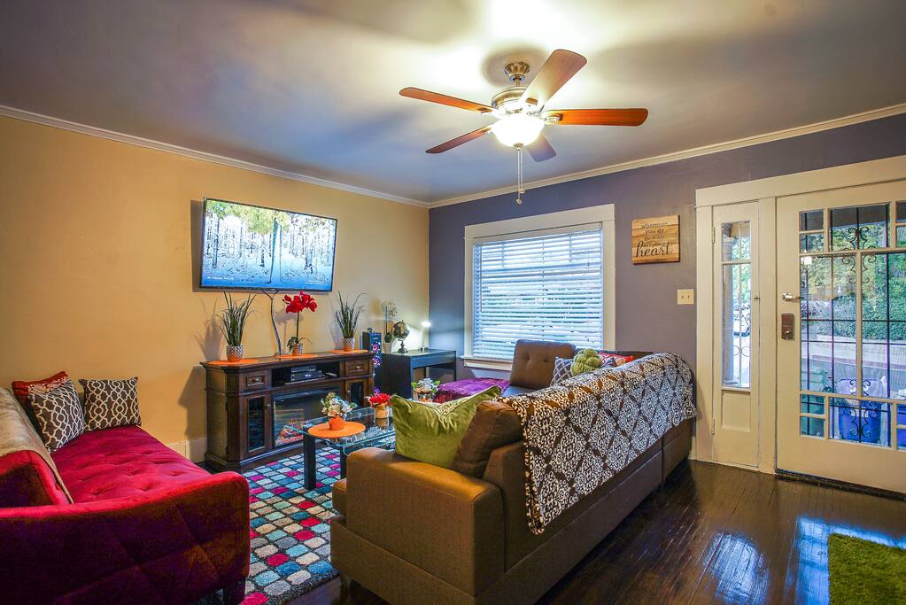 Kick back and relax while you watch a 55” flat-screen Smart TV