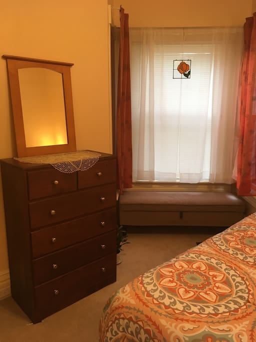 Bedroom dresser and bay window