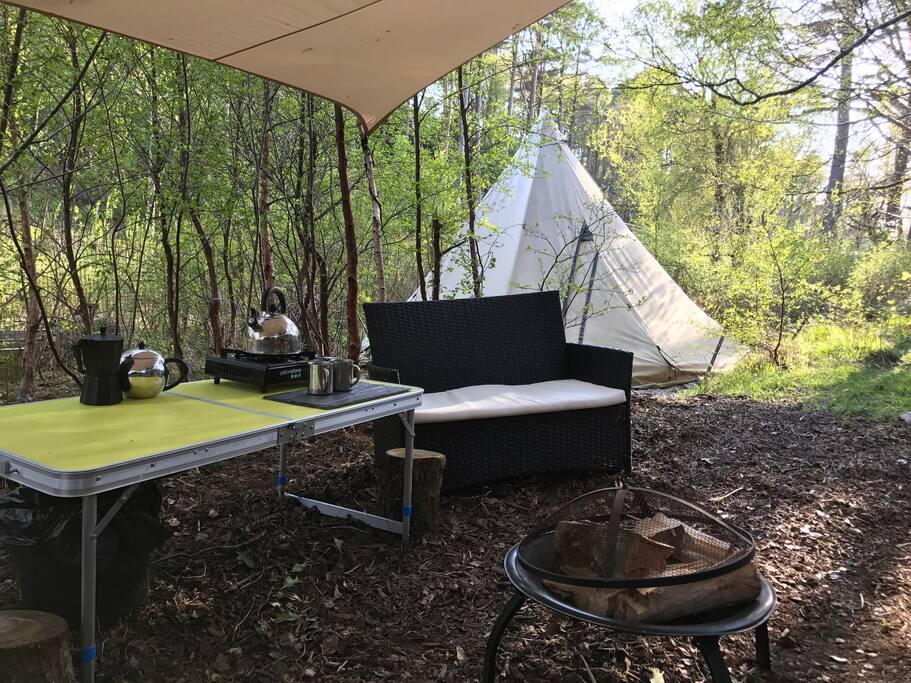 View of tipi from the outdoor living-room.