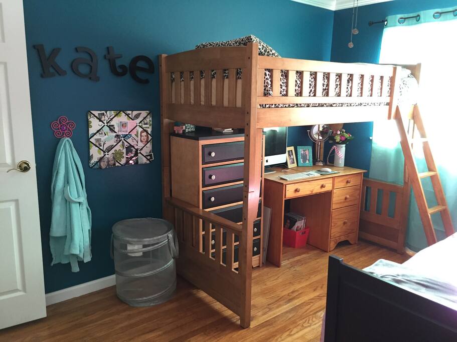 Bedroom Two, upstairs, twin loft bed, shared bathroom with one other bedroom.