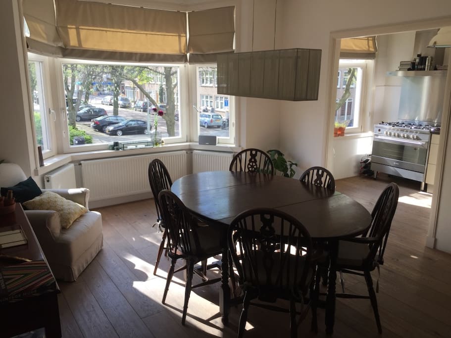 Dining room with open kitchen area