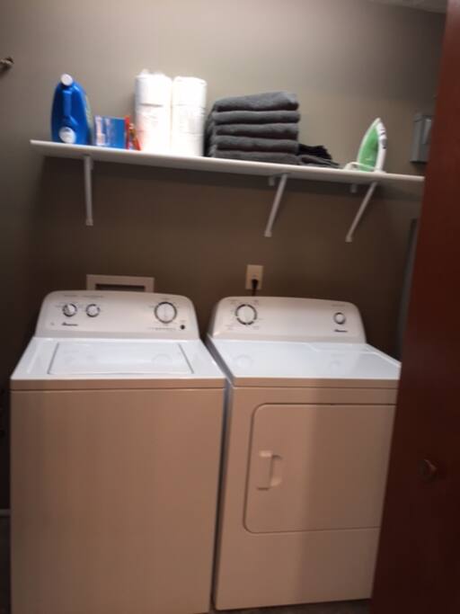 Laundry room right off bathroom.