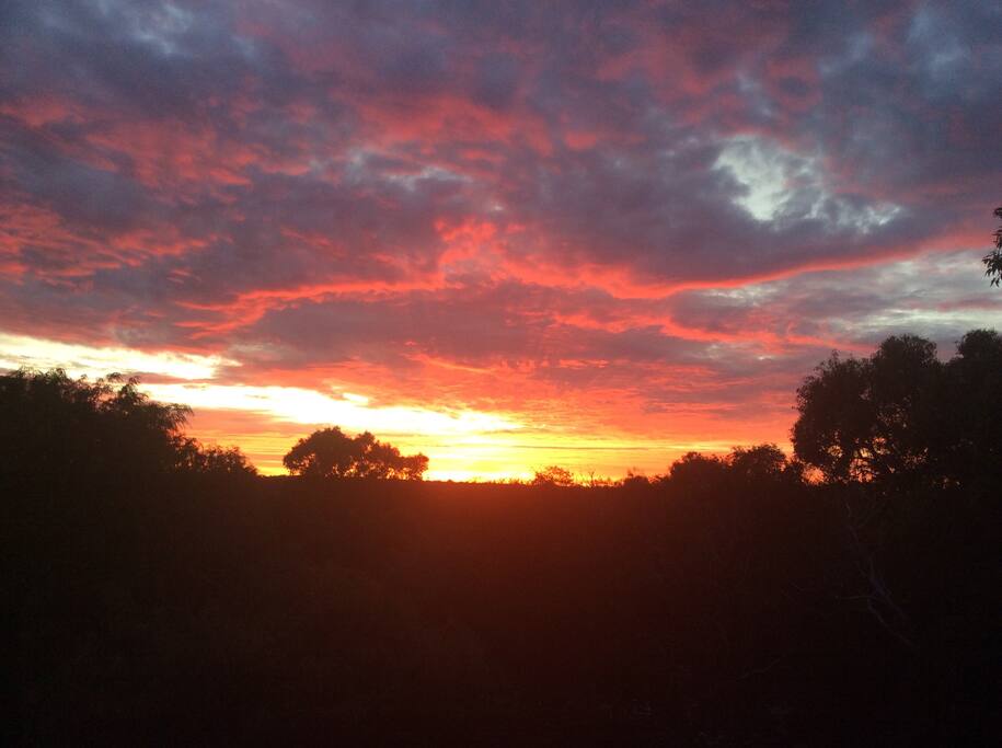 View from the bed at sunrise