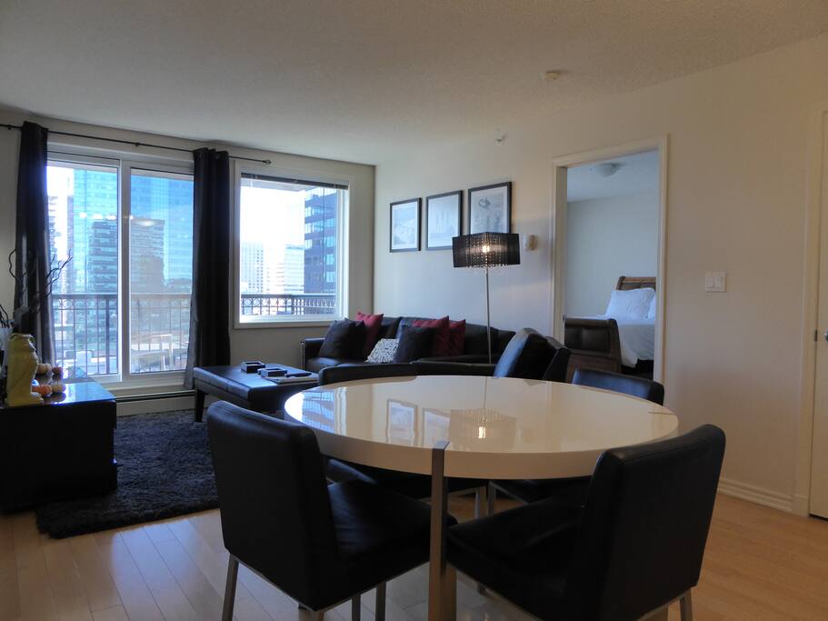 Kitchen table and living room