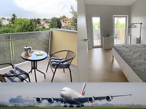 A brand new room with balcony near Chopin airport.