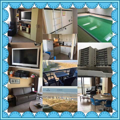 De Panne studio zeezicht en verwarmd zwembad