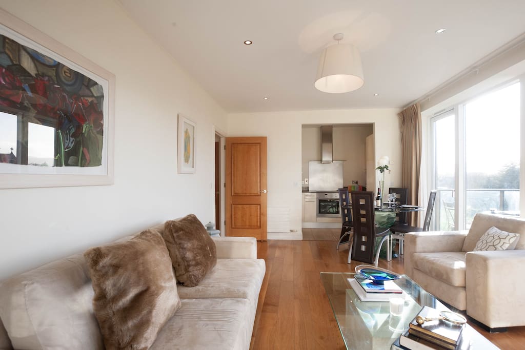 Generous living room with balcony