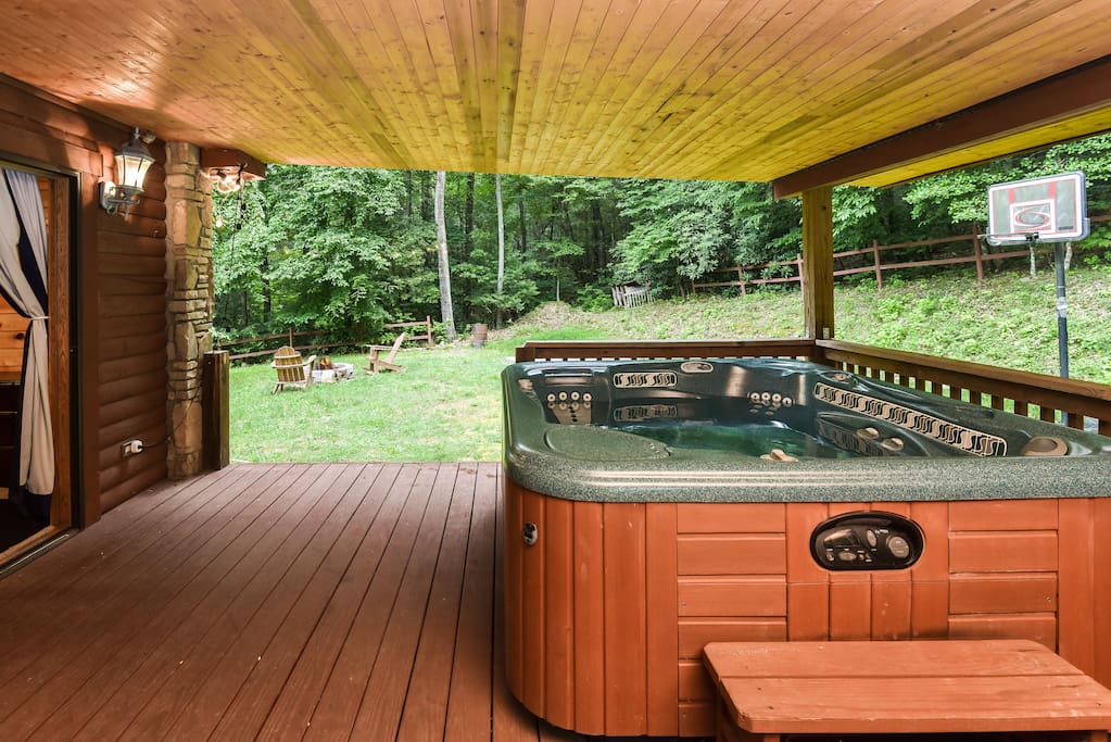 View from the Hot tub of backyard.