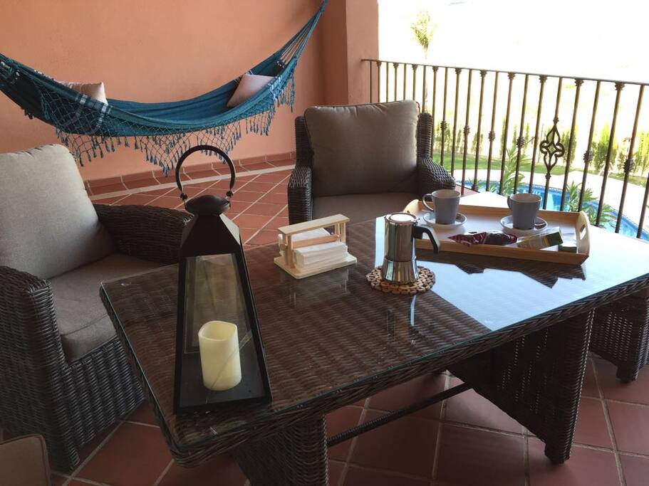 terraza con vistas al jardín