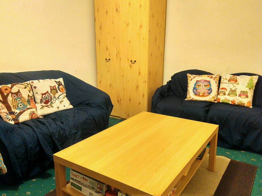 Shared living rooms with board games!