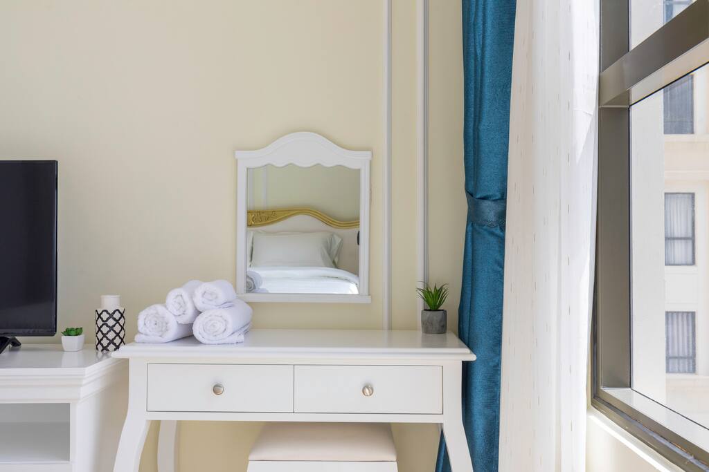 The make up table/desk in the master bedroom