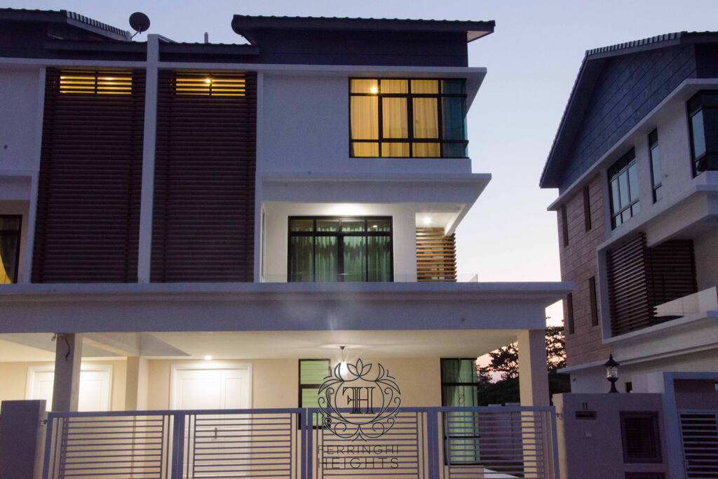 Front View - Secured covered car park in front porch for 3 cars within the house compound
