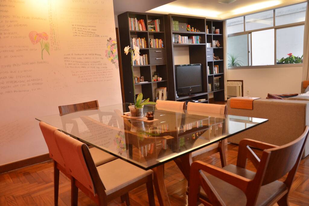 Large living room with dining room