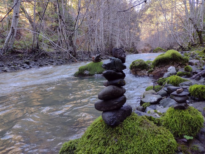 Clear creek water and stones at Dark Fairy Farm