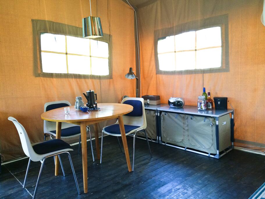 Dining/breakfast table, and cupboard for clothing etc.