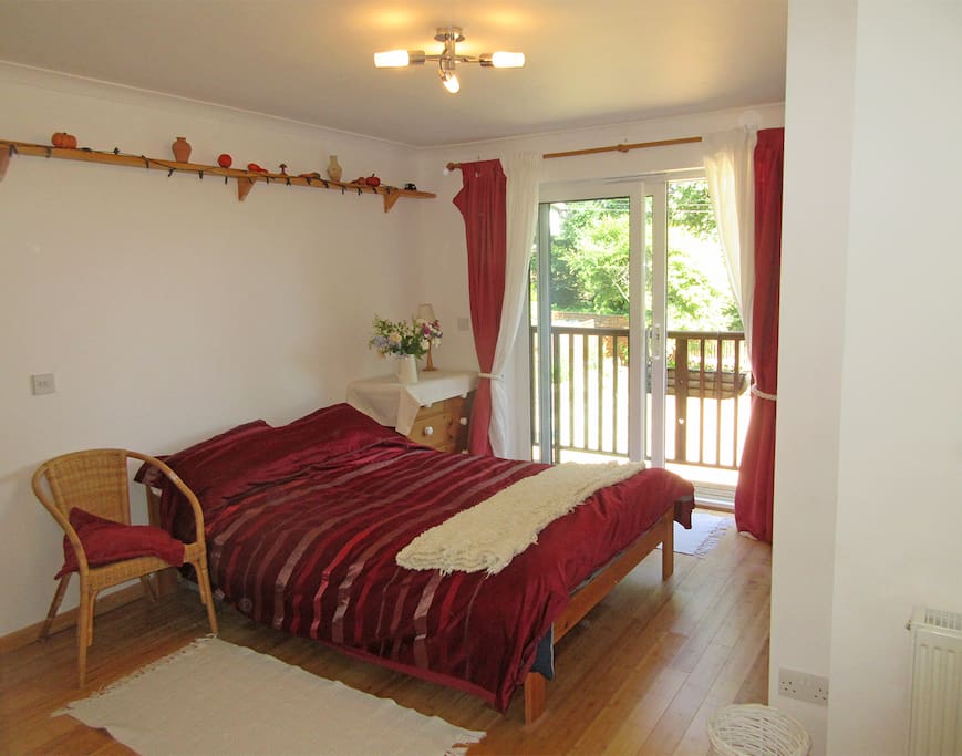 Double bed with chest of drawers and built-in wardrobe