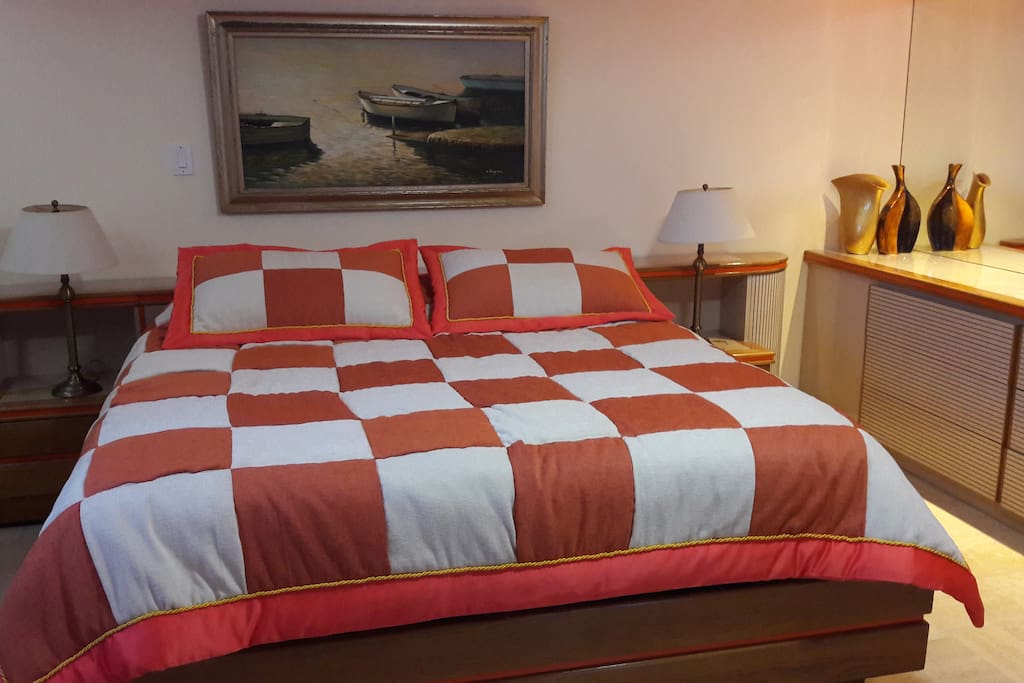 Master Room with a king size bed & plenty of closet space for your luggage.