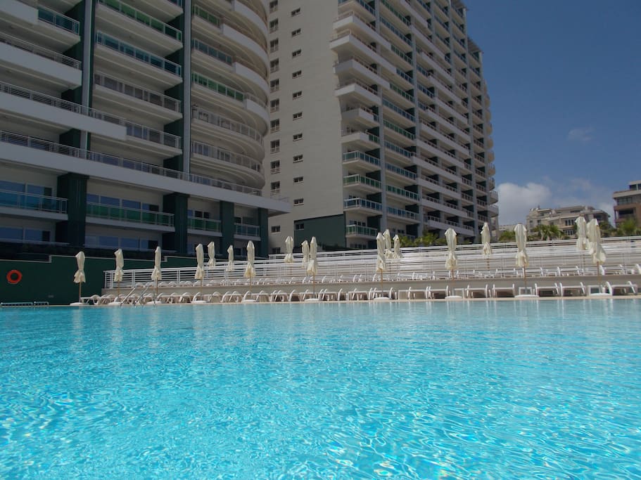 The large outdoor communal pool