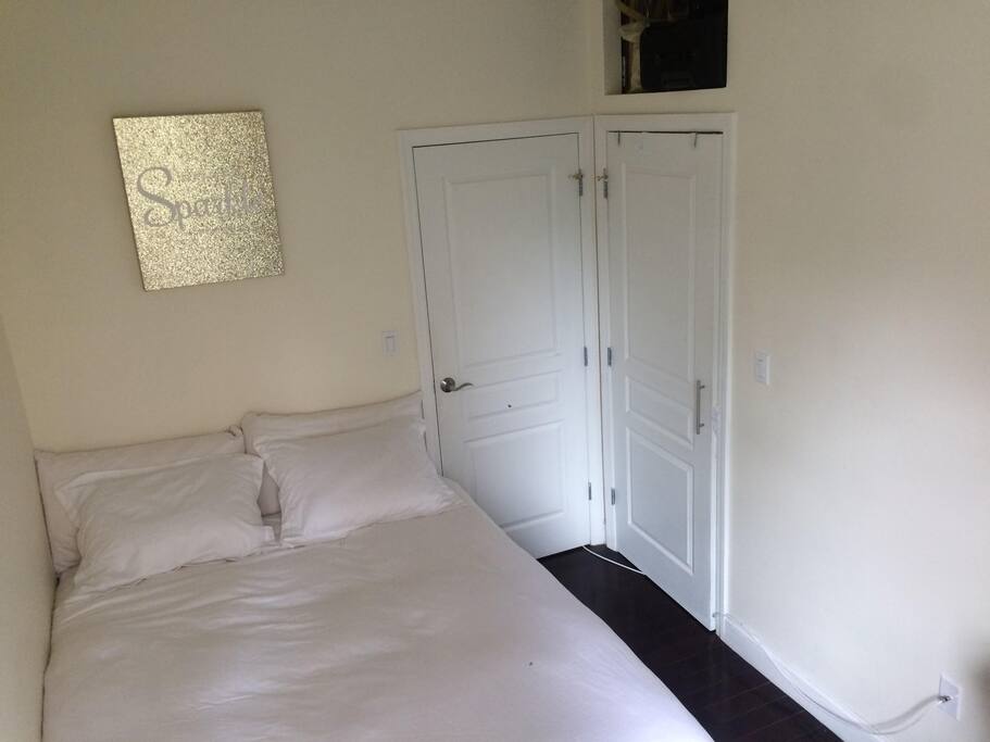 Bedroom with Queen sized bed and Closet and Storgae Space