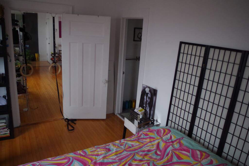 Bedroom connects to bathroom and living room.