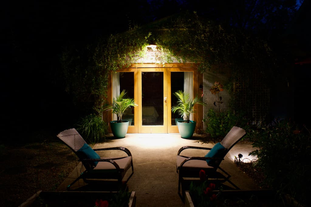 Entrance at night- well lighted.