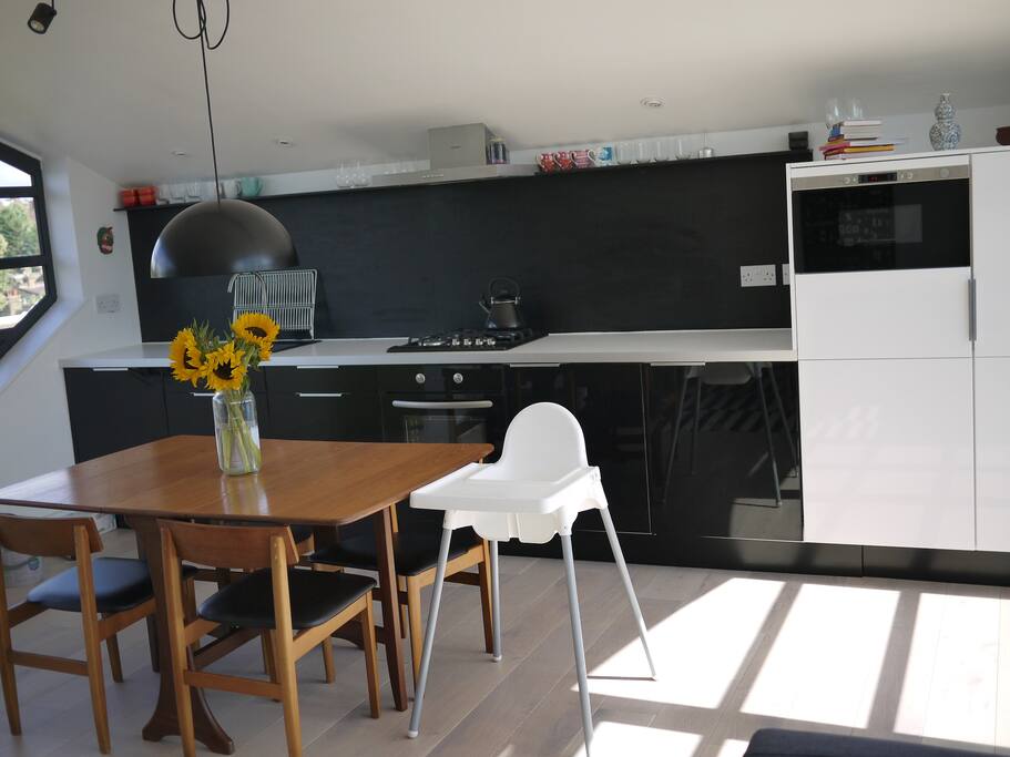 Kitchen includes dishwasher, oven, microwave, gas hobs, fridge, freezer and all the utensils to cook and bake.