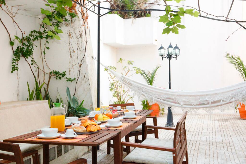 Large table sits 8 for an enjoyable meal