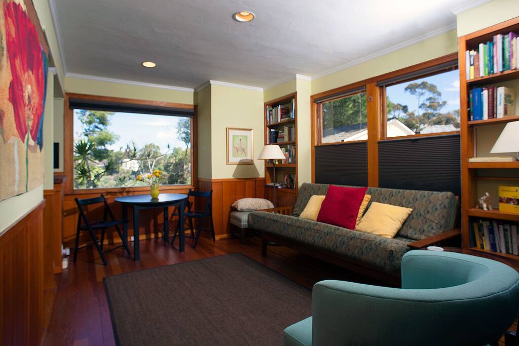 Double windows with room darkening adjustable shades - shades on all windows