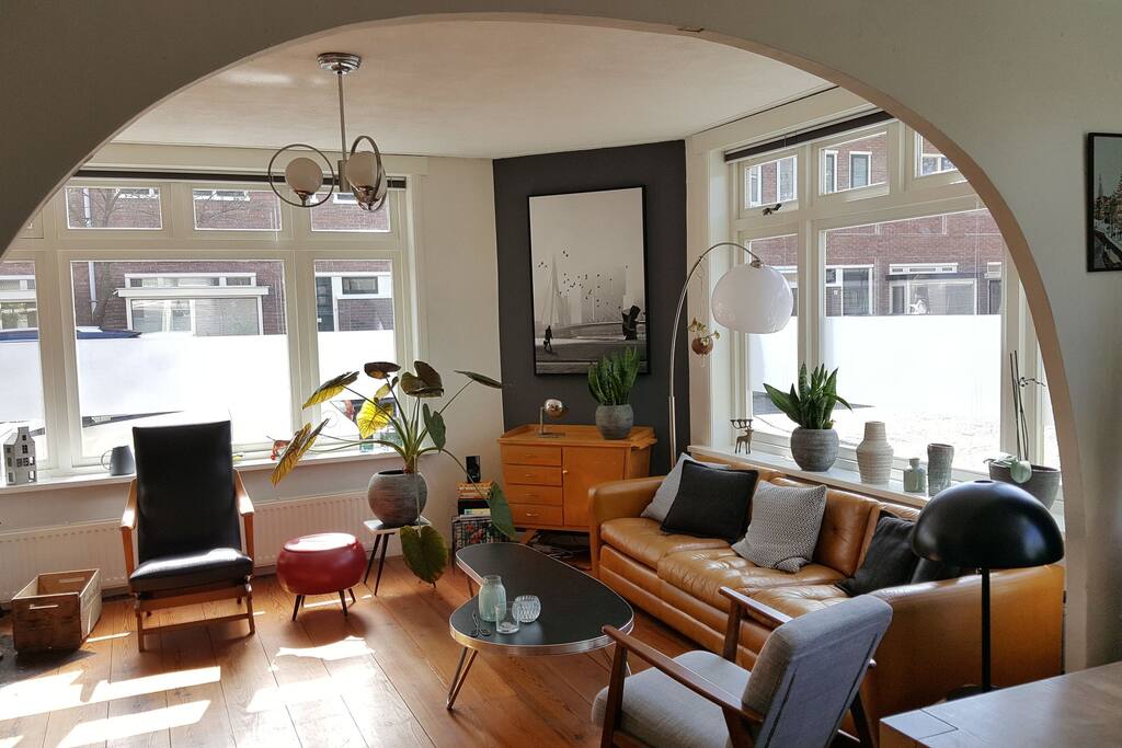 Because the house used to be a shop it has large windows that let all the sunlight stream in.