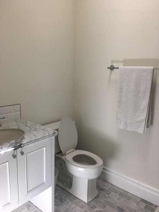 New bathroom, fresh towels, and new bath products for each new guest.
