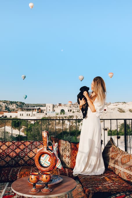Watch the balloons rise over beautiful Cappadocia from our roof terrace!
