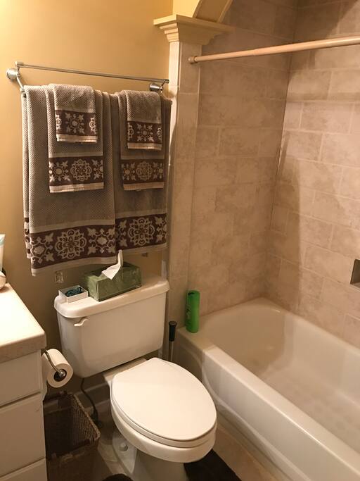 Private bath with Marble Tub. Toiletries are included with stay