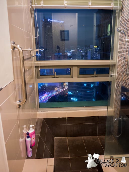 Bathroom with sunken shower area