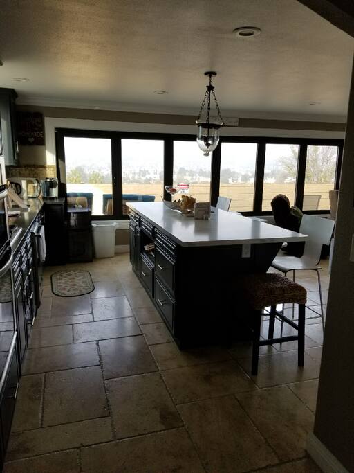 kitchen and kitchen island