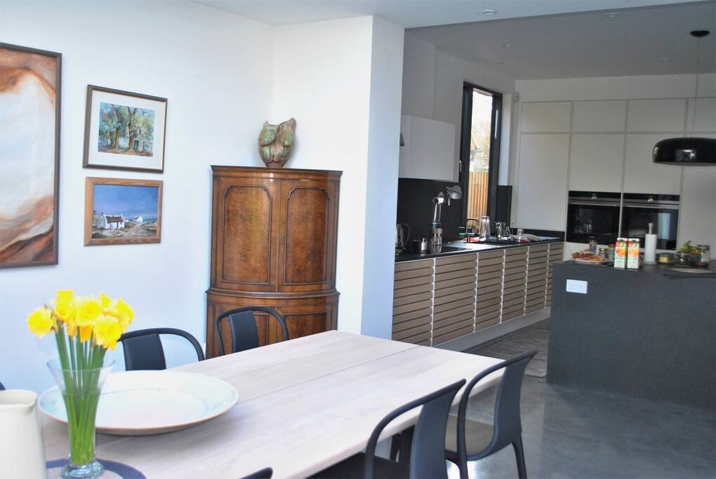 Eating area and view of kitchen