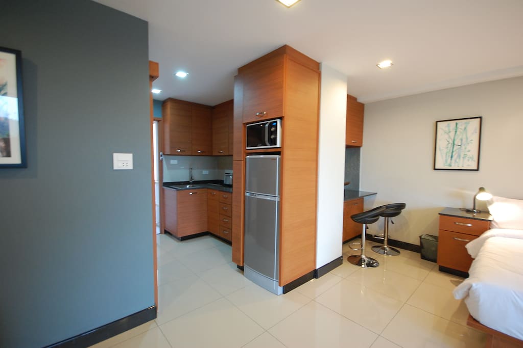 Desk and Kitchenette