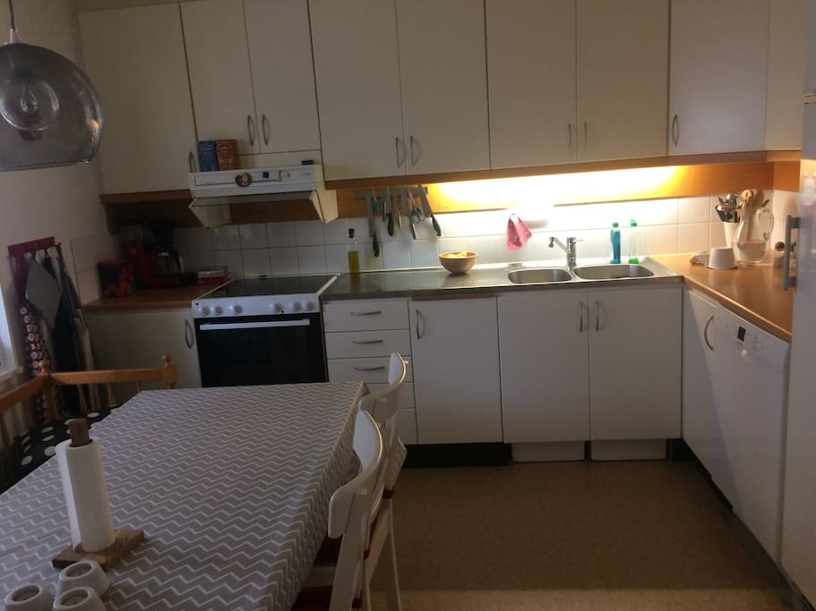 The kitchen. You are welcome to use the kitchen as you wish. There is plenty of space in the fridge and the freezer.
