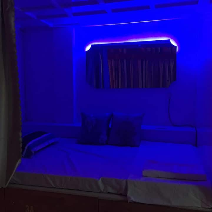 Single bunk bed at night