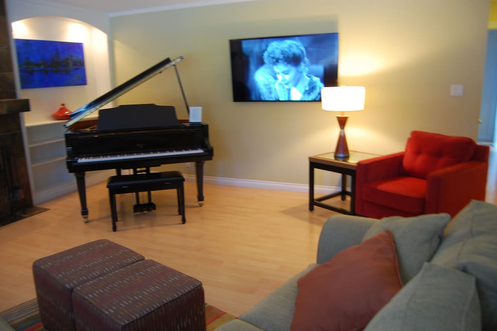 Living room with piano