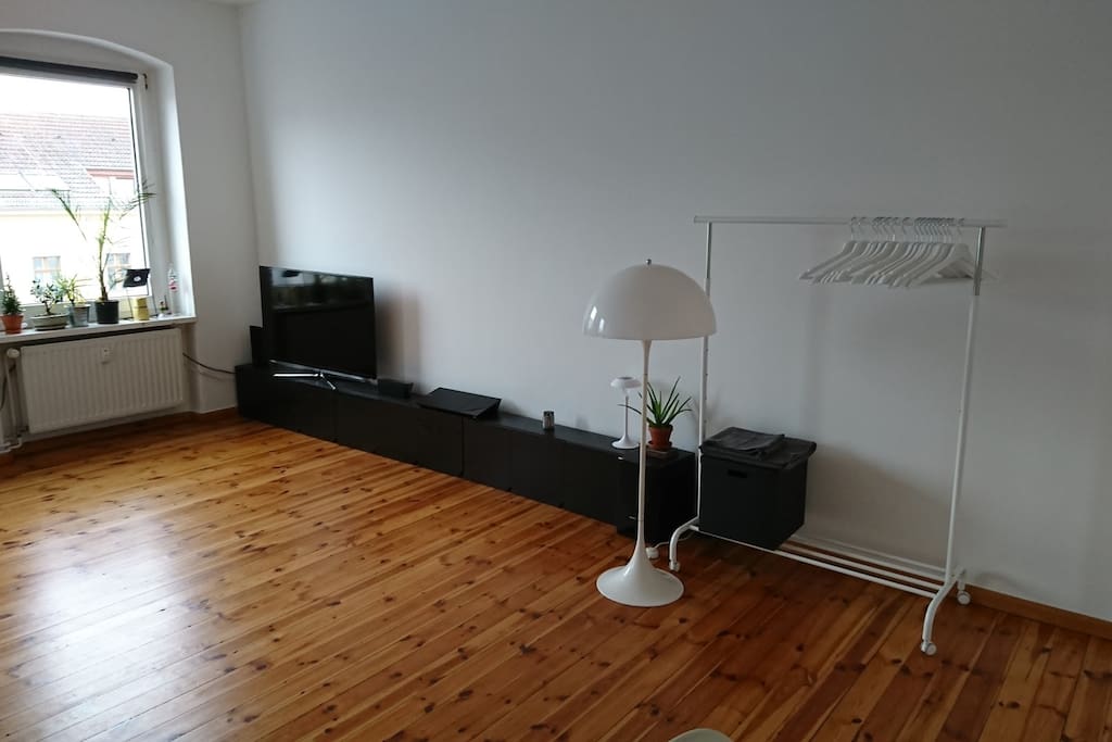Your room has a hanging rail for your clothes and a smart TV with Netflix and Amazon prime video account.