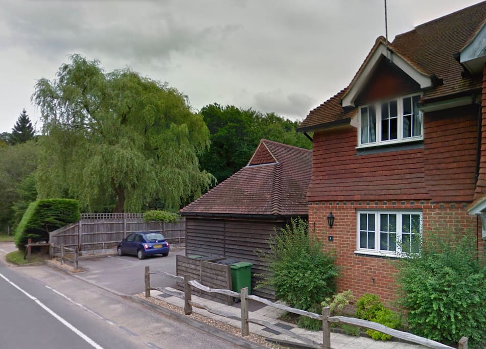 The front again, parking opposite the barn