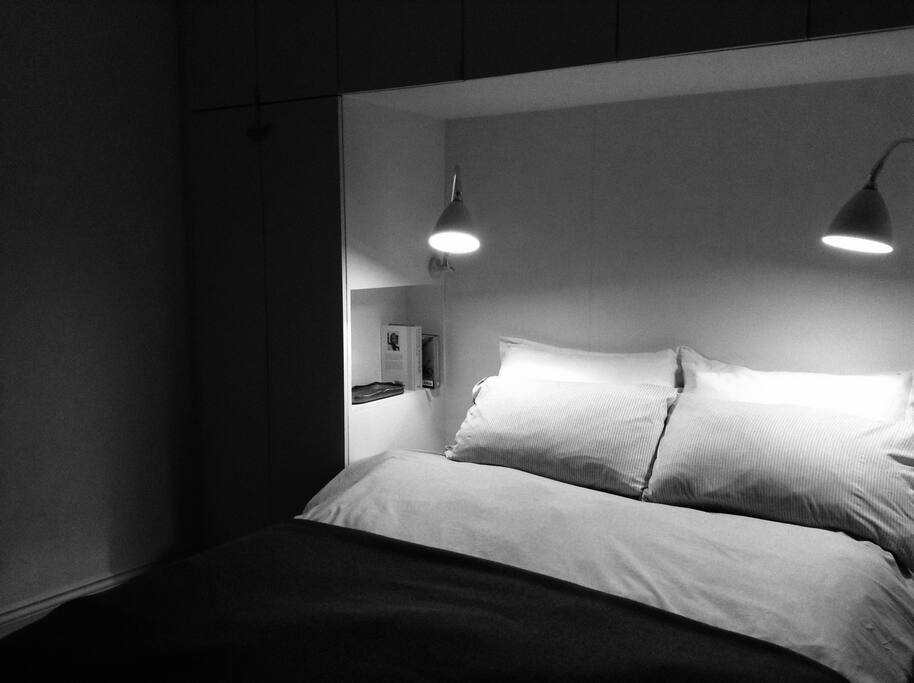 Double bed with night lights