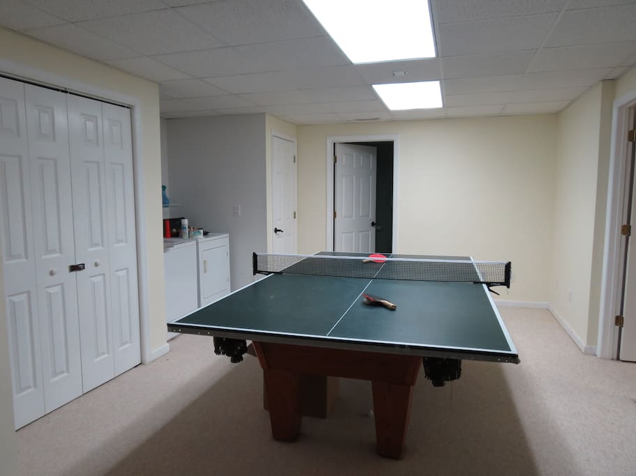 Ping pong table and full-sized washer/dryer